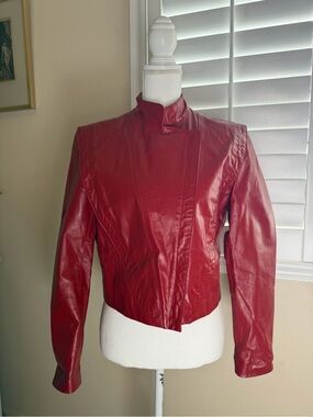 Vintage 1980’s “Thriller” Red Leather Jacket Classic Stand Collar